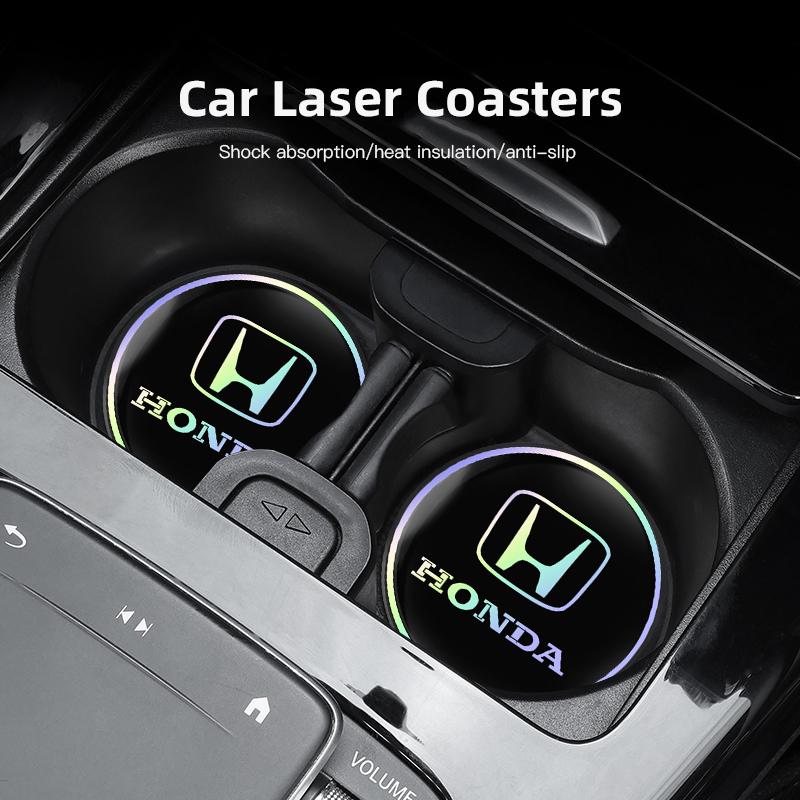 cwcr1 2Pcs Honda Logo Water Cup Pad Laser Silent Mat For Honda Civic Accord Crosstour Spirior Odyssey Avancier UR-V Sienna Elysion