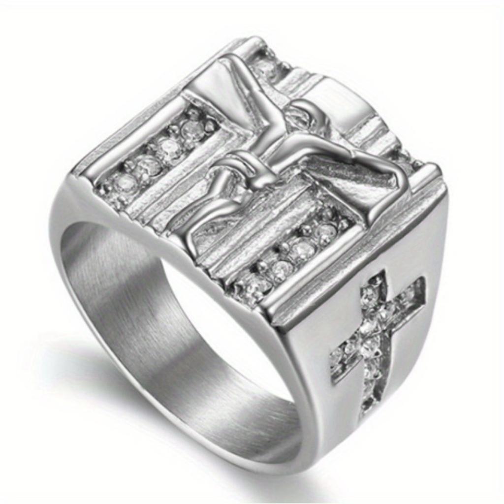 Men's Golden Silvery Jesus Prayer Cross Premium Ring