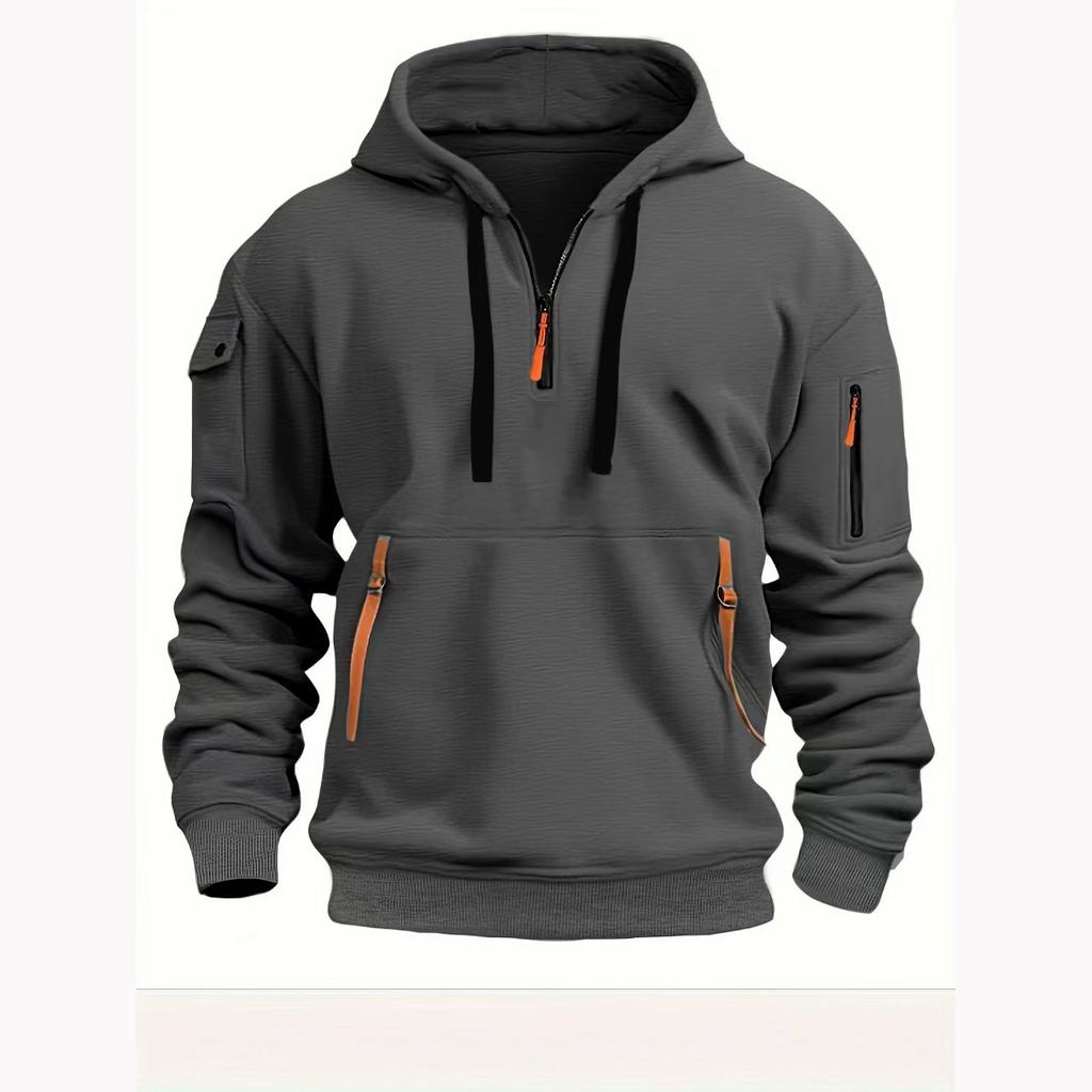 2025 New Men's Sweater Hoodie Zipper Multi-pocket Sports Top