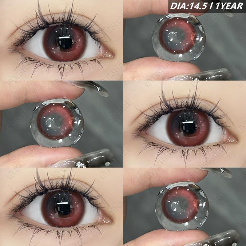 Eyeshare Various Styles of Colored Contact Lenses, Sweet and Cute Pink Contact Lenses, Gentle and Smart Blue and Gray Lenses, 2 Pieces/Pair Per Year