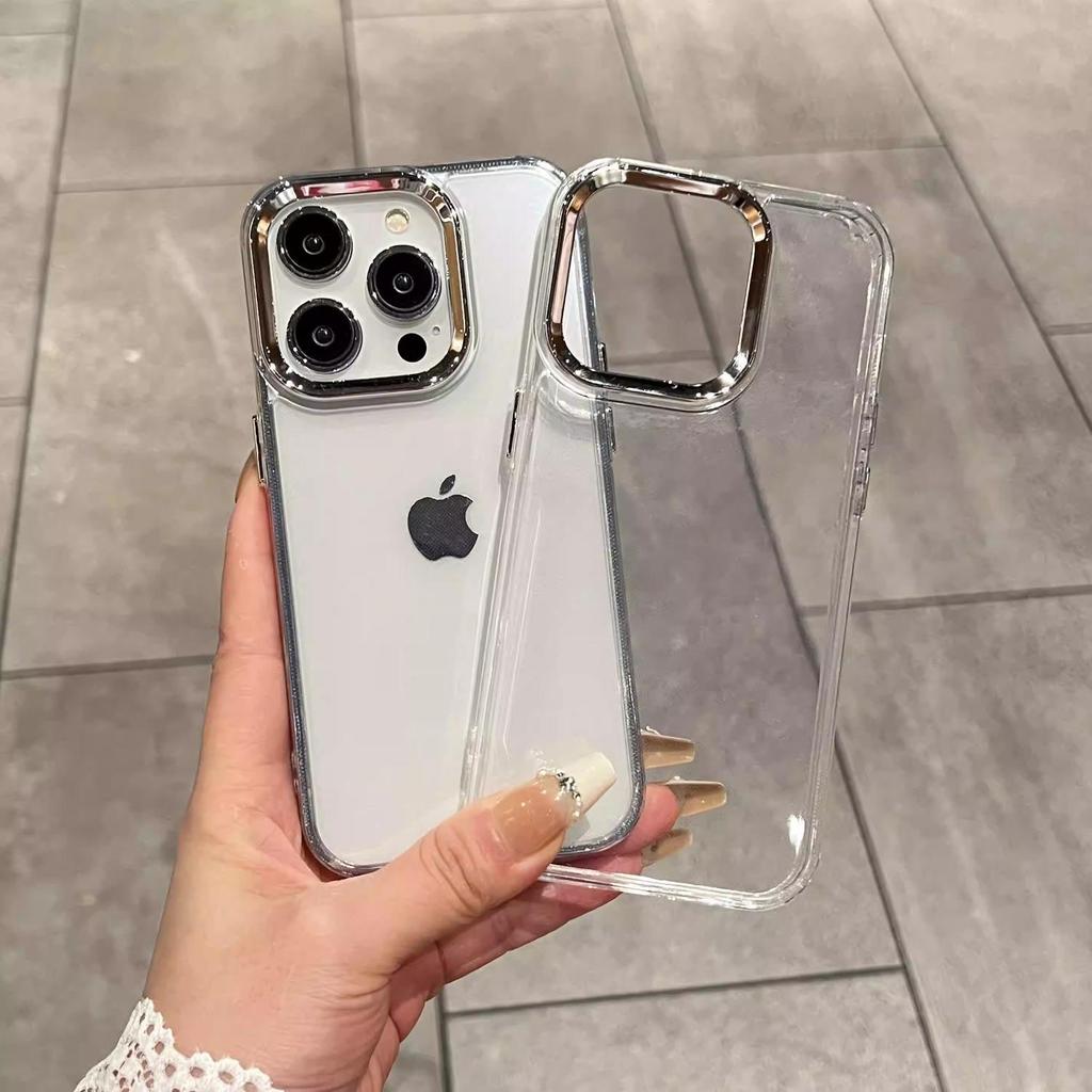 Clear Phone Case for iPhone 16 Promax 15 Plus 14 Pro 13 12 11 XS Max XR 7 8 6 6S Plus Anti Drop Soft Simple Silver Large Hole Thickened Protection