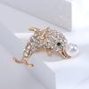 Cute Dolphin Shape Brooch Sparkling Rhinestones Faux Pearl Decor Pin Shawl Scarf Hat Outfit Animal Badge Jewelry Gift