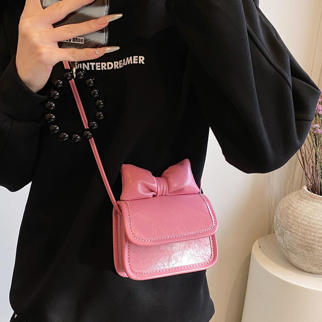 Mini Bow Crossbody Bag Fashion Pu Solid Lipstick Storage Shoulder Bags Trend Messenger Tote Exquisite Purses