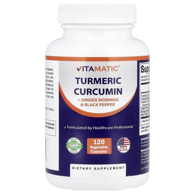 Vitamatic, Куркумин куркумы + Имбирь, Моринга и Черный перец, 120 растительных капсул