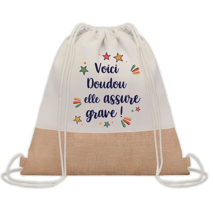 Sac cabas - PLANETEE - Sac cabas - Jute - Motif « Doudou elle assure grave ! » - Imprimé en France