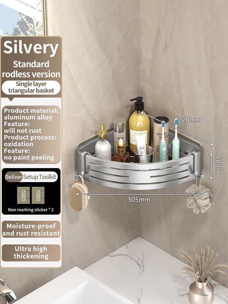 No-Drill Adhesive Style Aluminum Bathroom Shelf Shelves Shampoo Makeup Storage Holder Kitchen Organizer Wall Mounted Rack Access