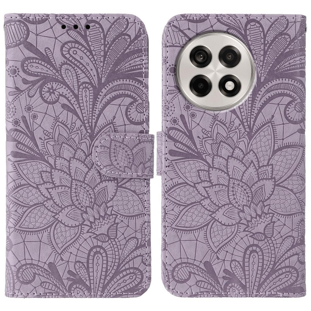 For OnePlus Ace 5 5G/Ace 5 Pro 5G/13R 5G Case Lace Flowers PU Leather Flip Wallet Phone Cover with Wrist Strap
