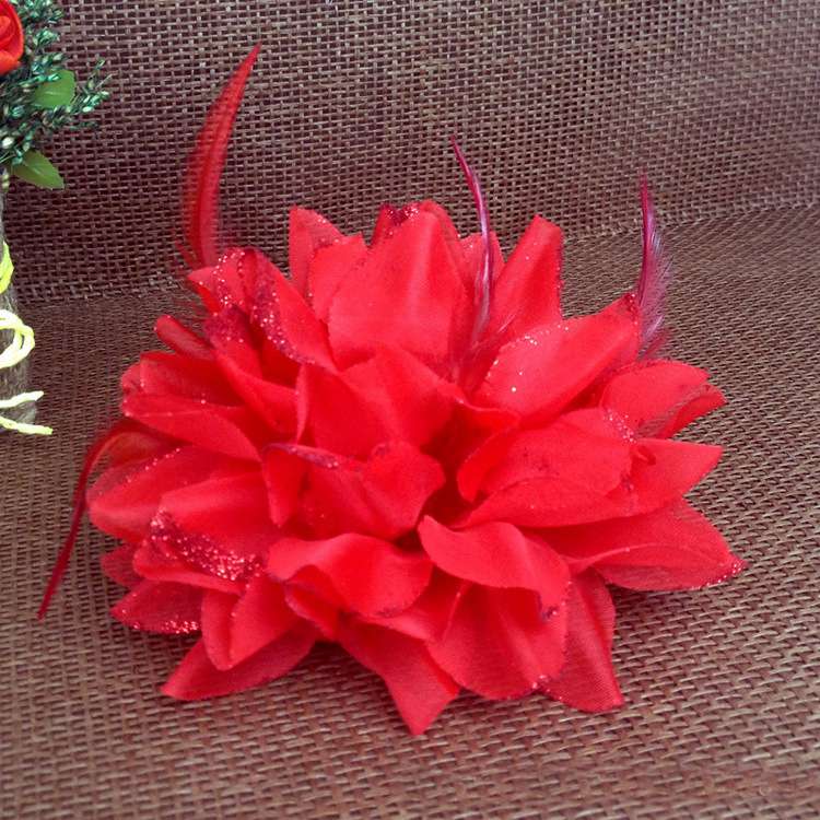 Fascinator Corsage 1X Flower Feather Brooch Wedding Ball Head Hair Clip