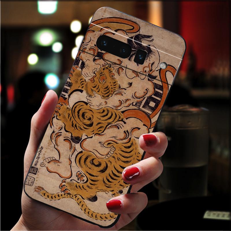Phone Case For Google Pixel 10 9 Pro XL 9A 8 7 6 Pro Pixel 8A 7A 6A Pixel 8 7 6 5 Japanese ukiyo-e Art Panther leopard Tiger