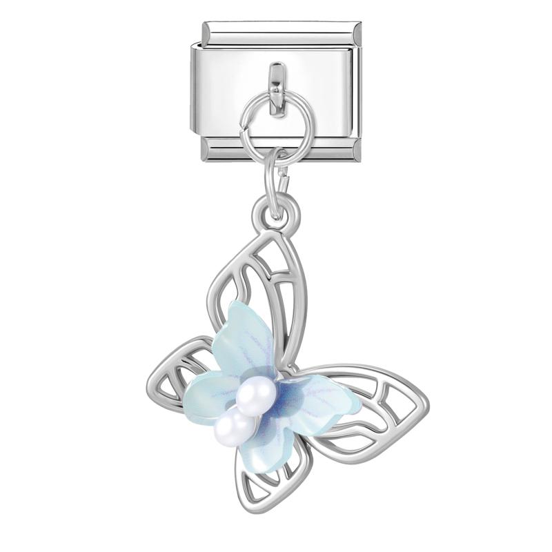 Crystal Moon Butterfly Rose Star Bow Cats Pendant Italian Charm Link Fit 9mm Stainless Steel Bracelet Women Jewelry DIY Making