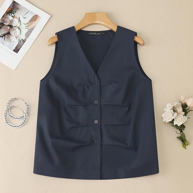 ZANZEA Женские повседневные летние майки без рукавов с v-образным вырезом