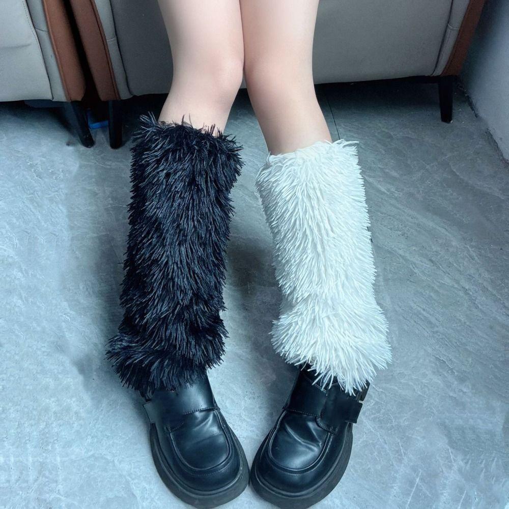 Chubby Furry Leg Warmers Solid Colors Y2k Leggings Thickened Stockings Women Women
