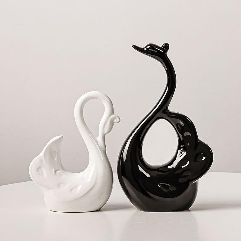 Elegant Swan Couple Ornaments for Living Room and Wine Cabinet Decor