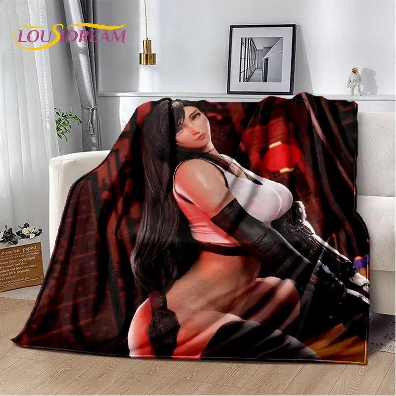 Sexy Girl Lace Tifa Aerith Anime Soft Plush Blanket,Flannel Blanket Throw Blanket for Living Room Bedroom Bed Sofa Picnic Cover