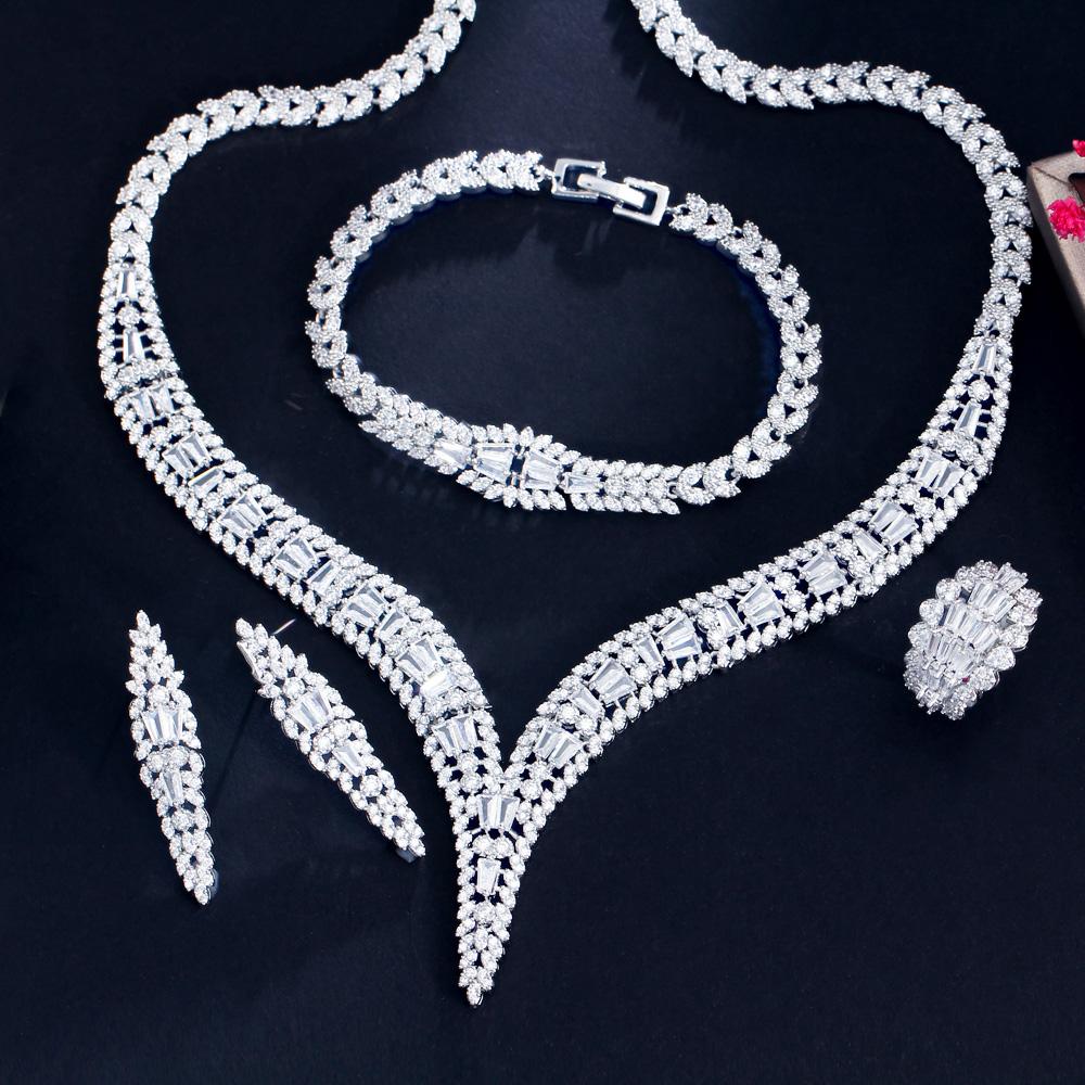 CMM 4 шт. Роскошные блестящие циркониевые женские свадебные ожерелья невесты праздничные бижутерия наборы аксессуаров