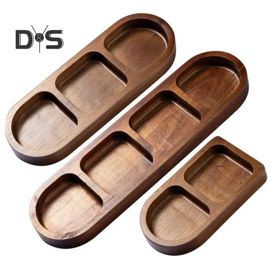 Разделенный деревянный поднос для сервировки, блюдо для приправ, многосекционные соусницы для закусок, фруктовых конфет, элегантные деревянные тарелки для повседневного использования