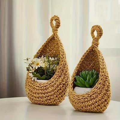 1 шт. Настенная подвесная корзина из ротанга, ручная плетеная корзина - органайзер для фруктов/овощей и стильное решение для декора интерьера