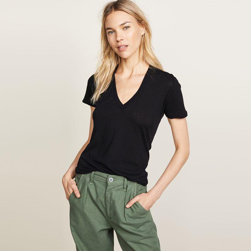 2025 Summer New V Neck Short Sleeve T-shirt Modal Cotton Ins Easiest for Match Pure Color Slimming Women's Shirt Elegant Fashion