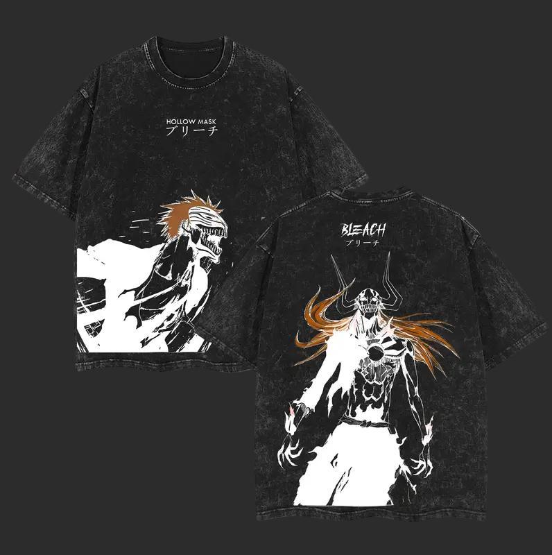 Ichigo Kurosaki Graphic Tshirt Anime BLEACH Vintage Washed Oversized T Shirt Men Women Clothing Cotton Short Sleeve Tees