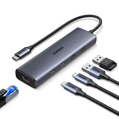 Адаптер UGREEN USB C для проводной сети LAN, LAN-хаб с портом LAN на RJ45 Gigabit Ethernet 10 Гбит/с Сверхвысокоскоростная передача Тип расширения Совместим с LAN
