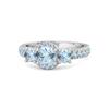 Blue Topaz Three-Stone Halo Pavé Band Ring -Sterling Silver