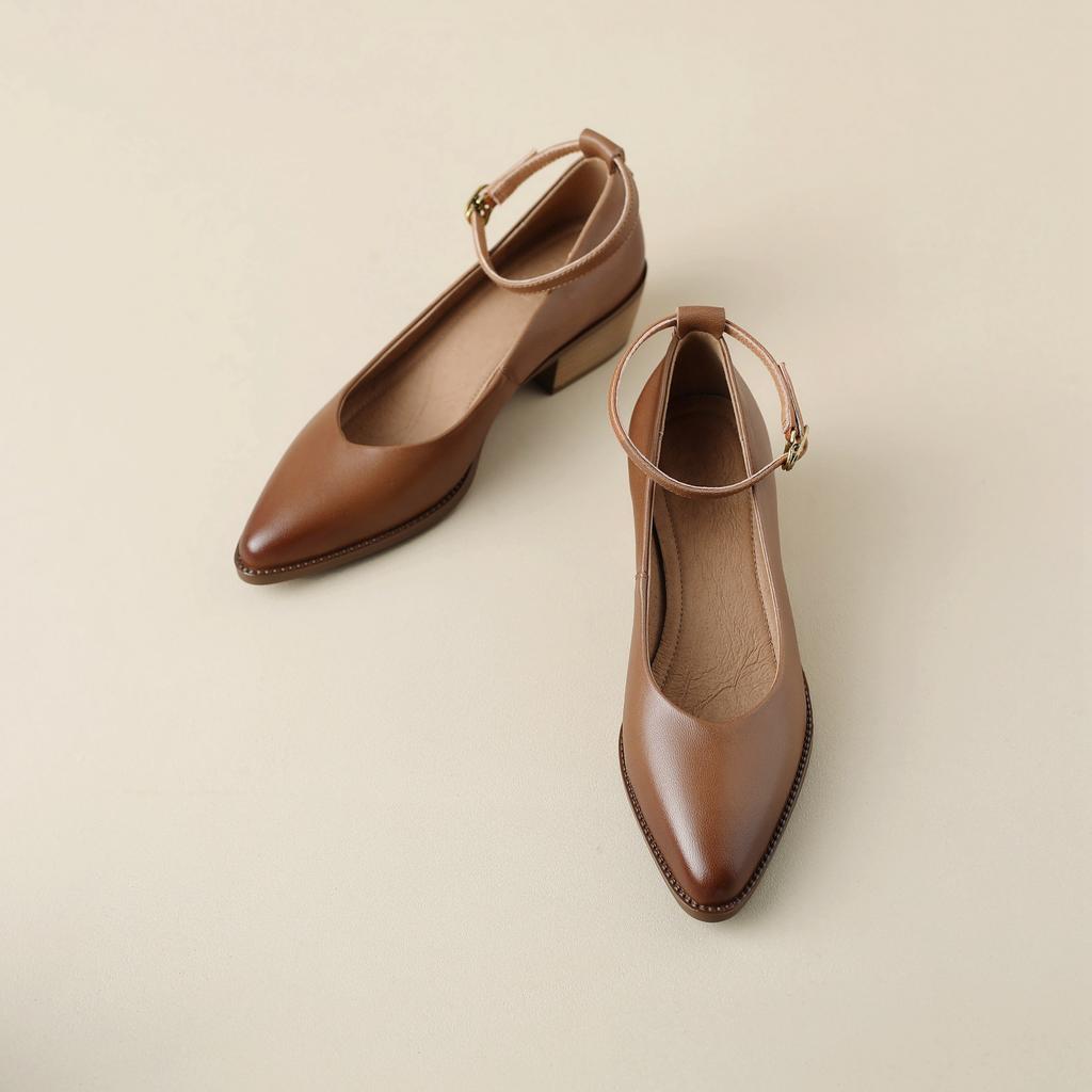 Krazing Pot Летняя обувь на высоком толстом каблуке из овчины с острым носком, женские неглубокие туфли Мэри Джейн с ремешками на щиколотке