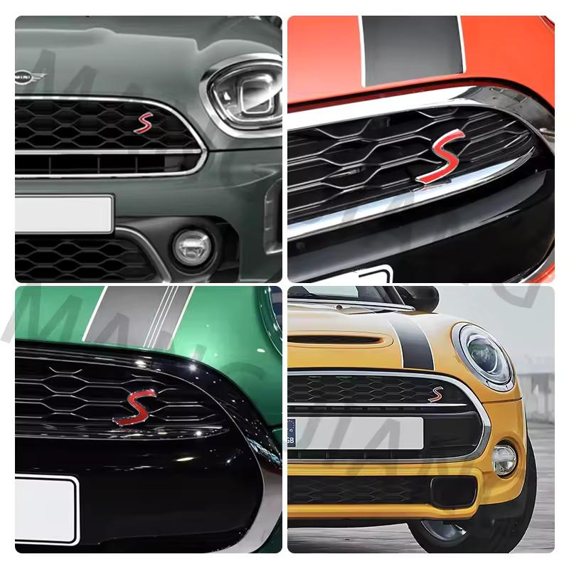 Car 3D Letters Metal S Front Grille Badge Emblem Decals For C-ooper R50 R52 R55 R56 R60 F54 F55 Countryman Auto Accessories