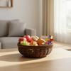 Round Rattan Style Storage Basket For Fruit Snack Bread In Living Room Kitchen