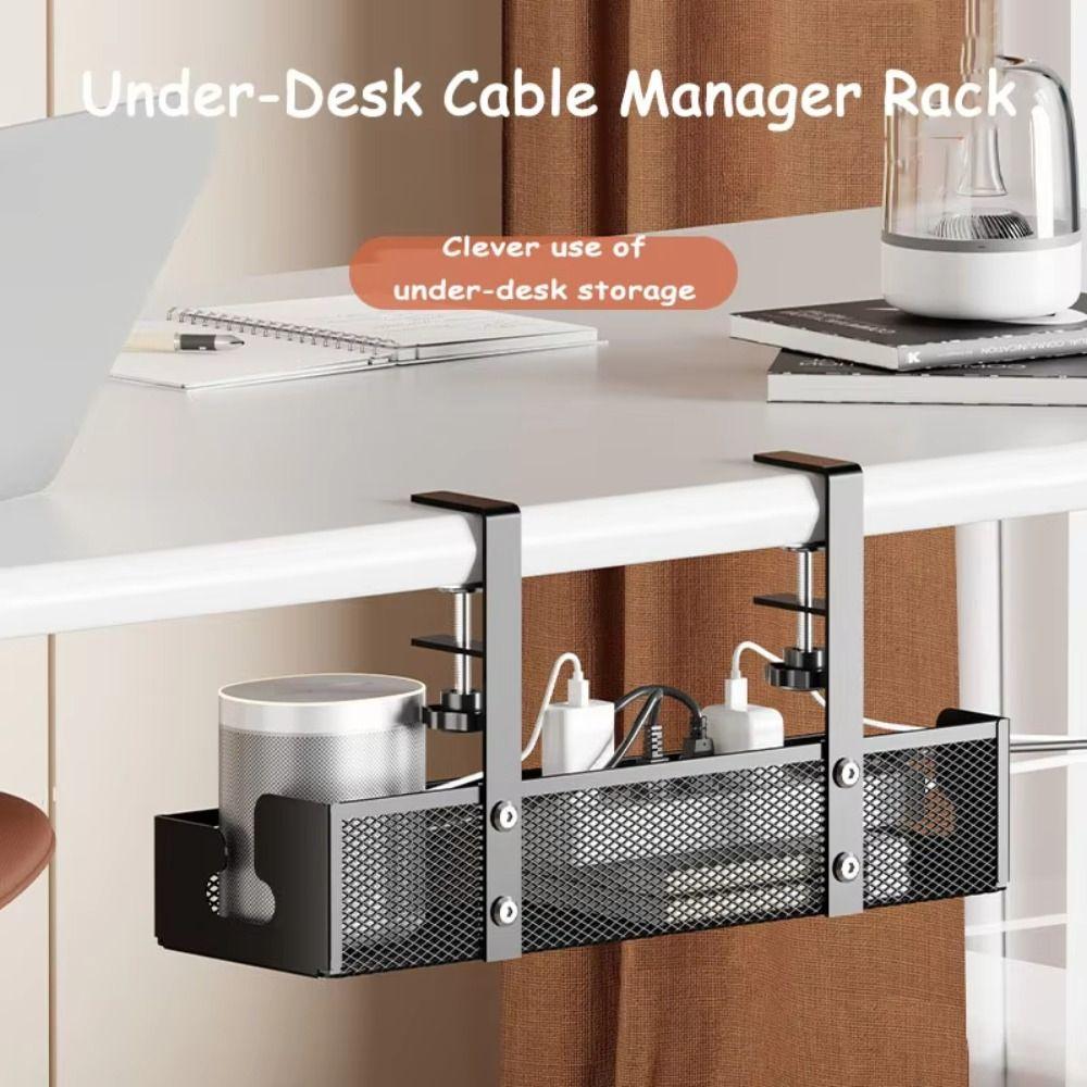 No Drill Under Table Storage Rack Shelf Desk Wire Organizers New Cable Management Tray