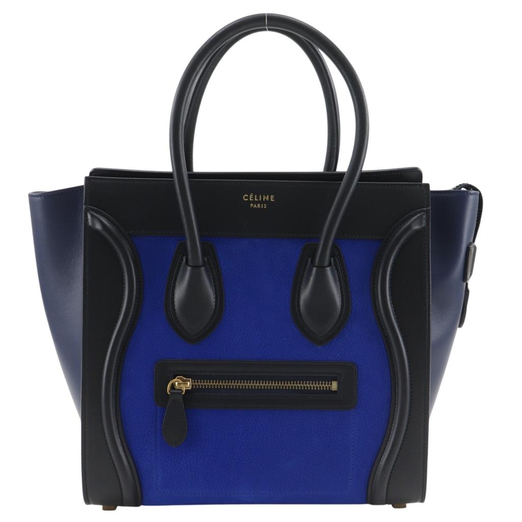 CELINE Luggage micro shopper Handbag 167793 By color Black / blue Calfskin Women Used
