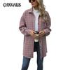 Women's Autumn and Winter New Thousand Bird Check Lapel Blouse Medium Long Tweed Jacket Women