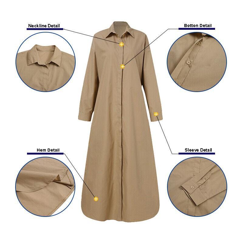 European and American Solid Color Lapel Long Sleeve Simple Loose Casual Long Shirt Dress Cardigan Casual Dresses