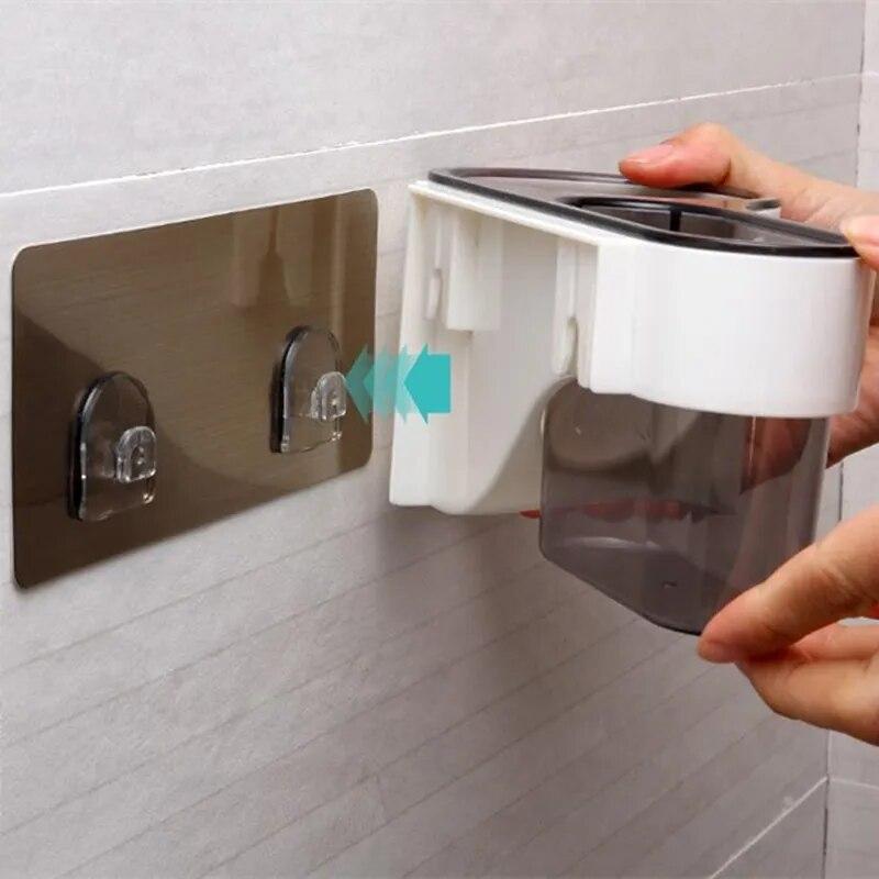Клейкая стойка для фена 2-в-1 с органайзером для хранения инструментов, настенное крепление, наклейка, пластиковый туалет, ванная комната, без дрели