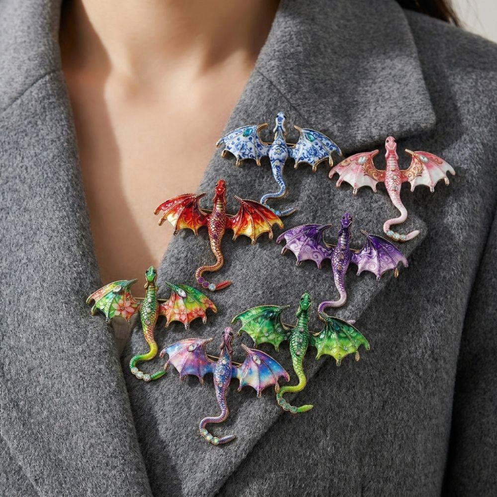 Fantasy Dragon Crystal Wing Dragon Pin Zinc Zinc Zinc Alloy Luxury Suit Lapel Pin for Men and Women