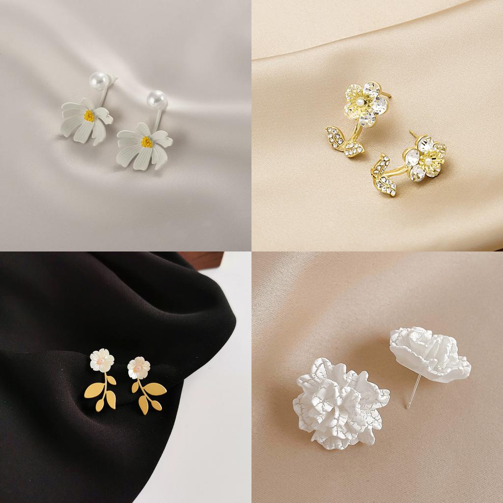 Fashion White Flower Earrings for Women Trendy Crystal Acrylic Pearl Long Tassel Drop Earrings Temperament Party Gift Jewelry