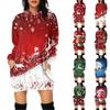 Women's Christmas Print Long-Sleeved Hooded Pocket Pullover Dress