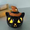 Halloween Ceramic Cat Pumpkin Figurine Carved Cat Pumpkin Tabletop Tealight Candle Holder for Indoor Home Party Decor