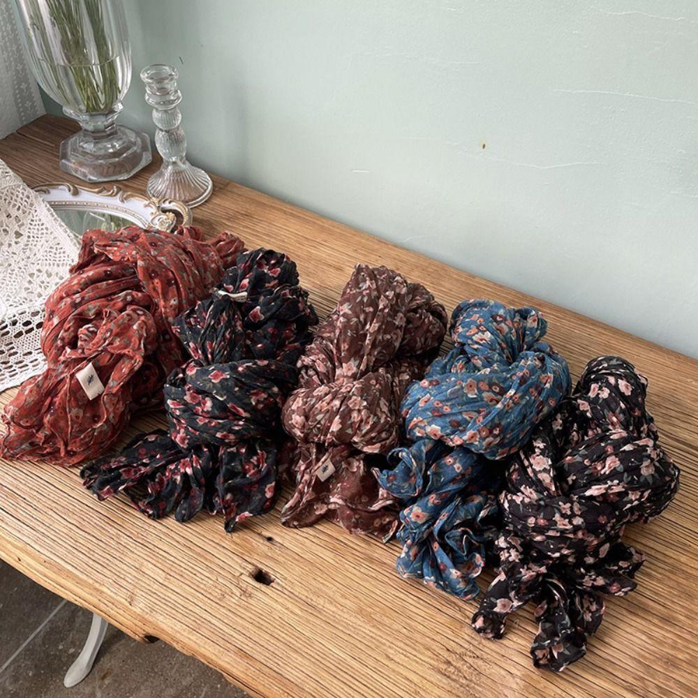 Сохраняющий тепло хлопково-льняной шарф осенне-зимний платок-шаль с цветочным плиссированным принтом