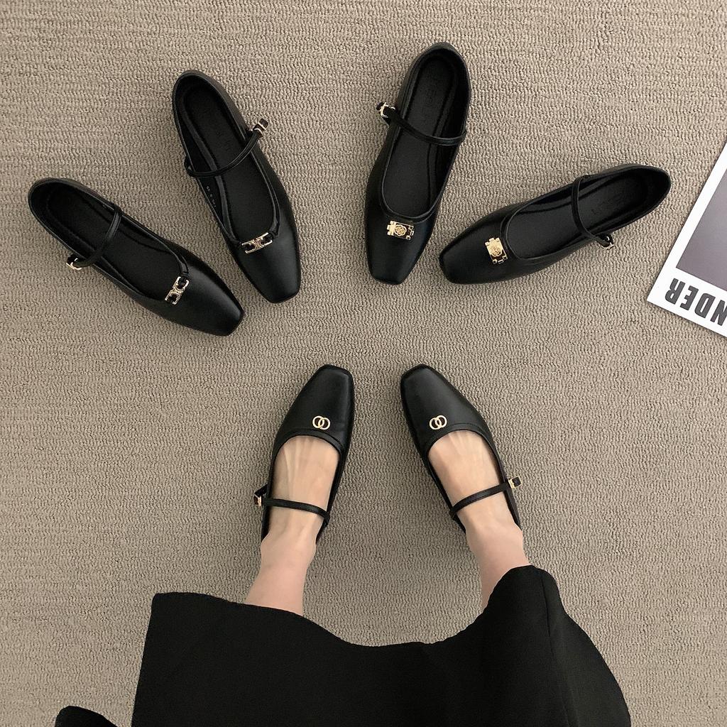 Туфли Мэри Джейн на плоской подошве черного цвета женские маленькие ароматные одинарные туфли 2025 поздний вечер нежные летние туфли ведьмы Дуду