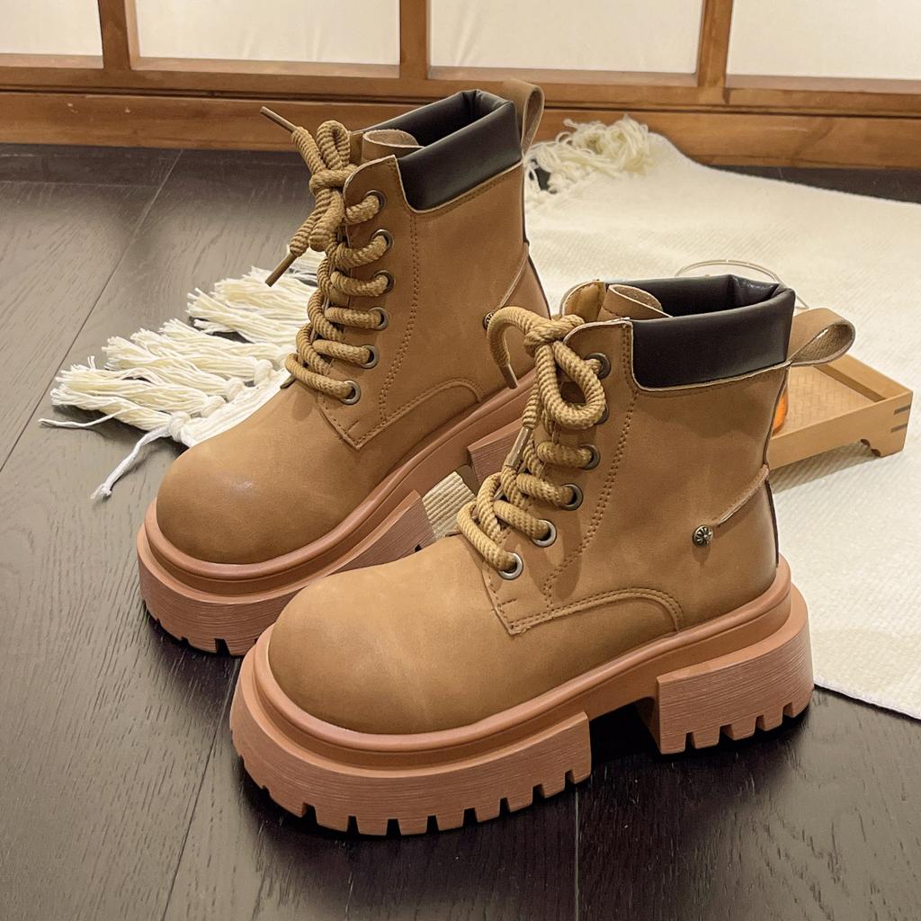 New Retro Platform Leather Ankle Boots for Women Designer Autumn Winter Women's Work Shoes Designer Motorcycle Boots Female