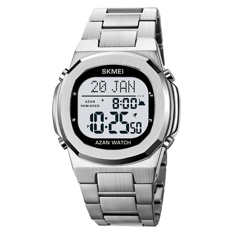 Skmei Роскошные мусульманские цифровые часы Azan из нержавеющей стали для мужчин с молитвой, компасом Qibla, азаном, будильником, хиджрой, исламские наручные часы