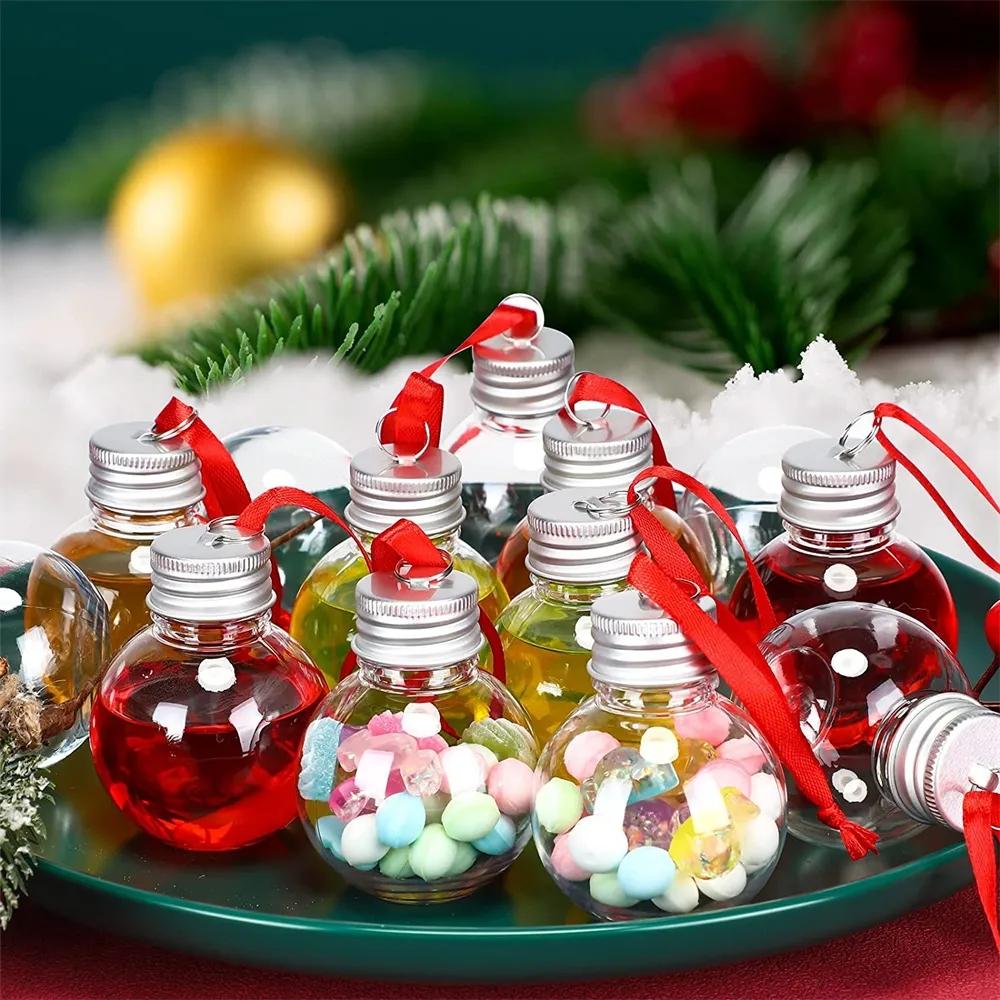 10Pcs Christmas Tree Ornament Fillable Booze Water Bottle Bulbs Shape Plastic Clear Christmas Ball Pendant Home Party Decor