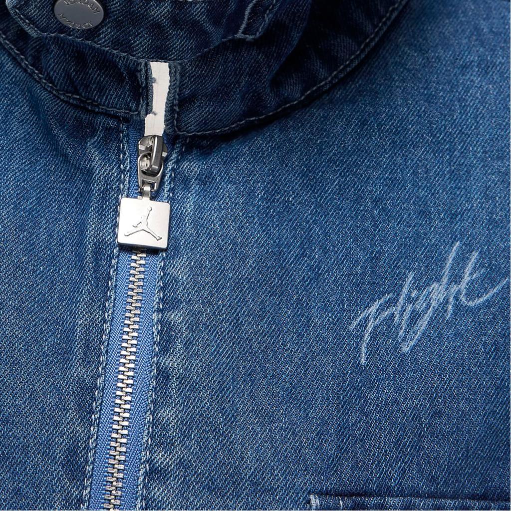 Jordan SS24 Flight Series Renegade Повседневная джинсовая куртка с отложным воротником и полным принтом на молнии Женская куртка каменно-синего цвета FN5354-453