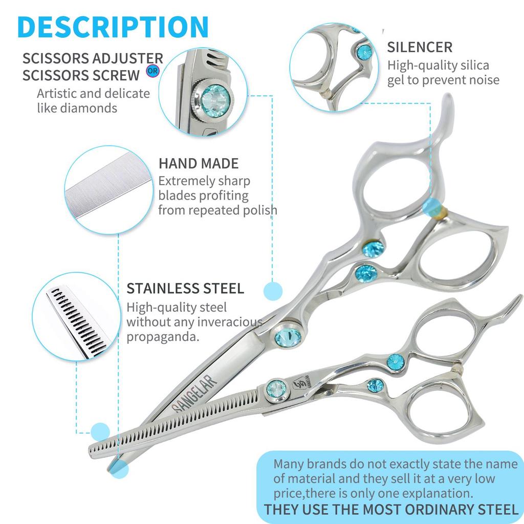 SANGELAR 6 Inch Senior Hairdresser Professional Hair Scissors Cutting Scissors Thinning Shear Barber Hairdressing Beautiful Design Grooming Tools