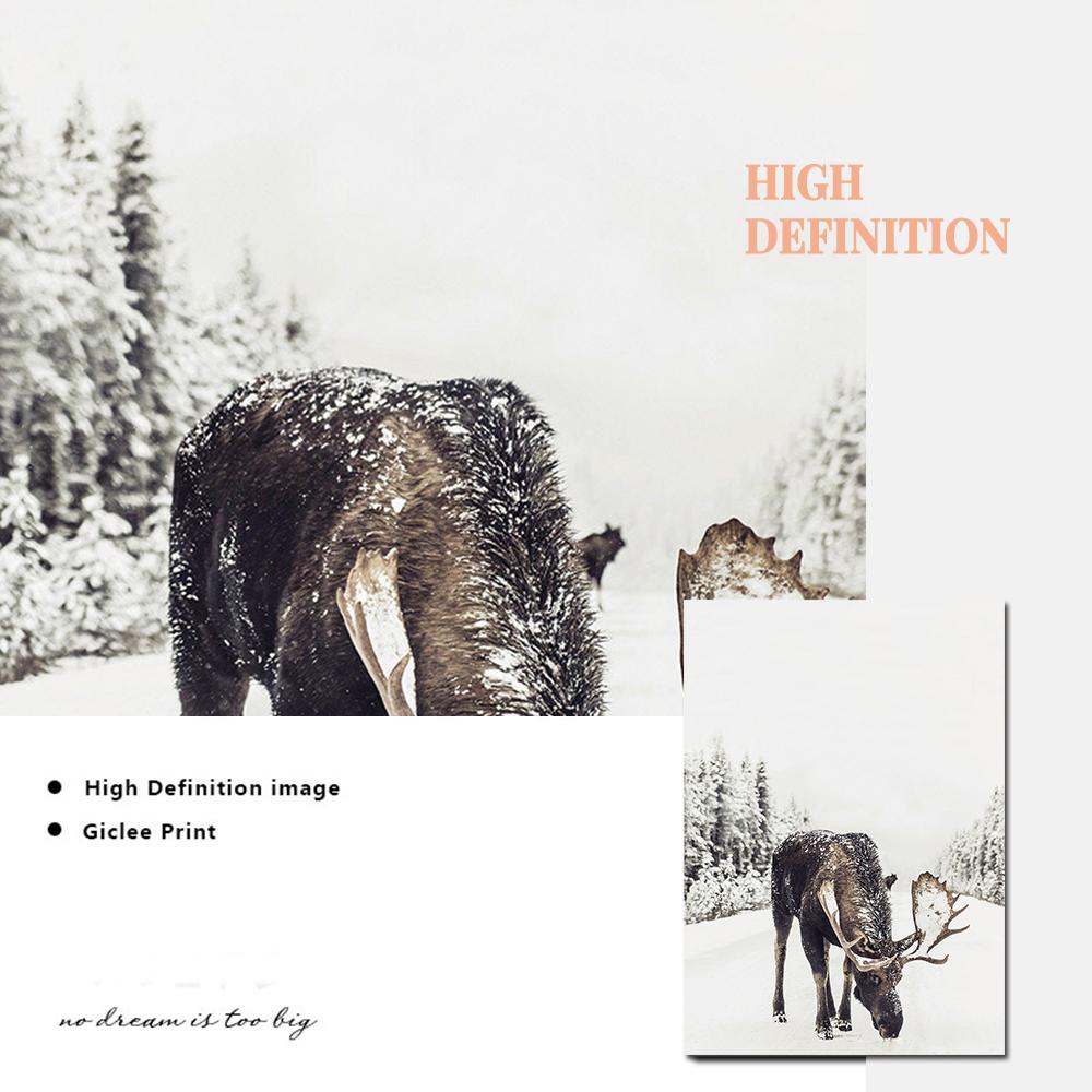 Зимний принт бревенчатая избушка с лосем настенное искусство лесной рождественский декор деревенский зимний холст постер современный скандинавский декор для гостиной