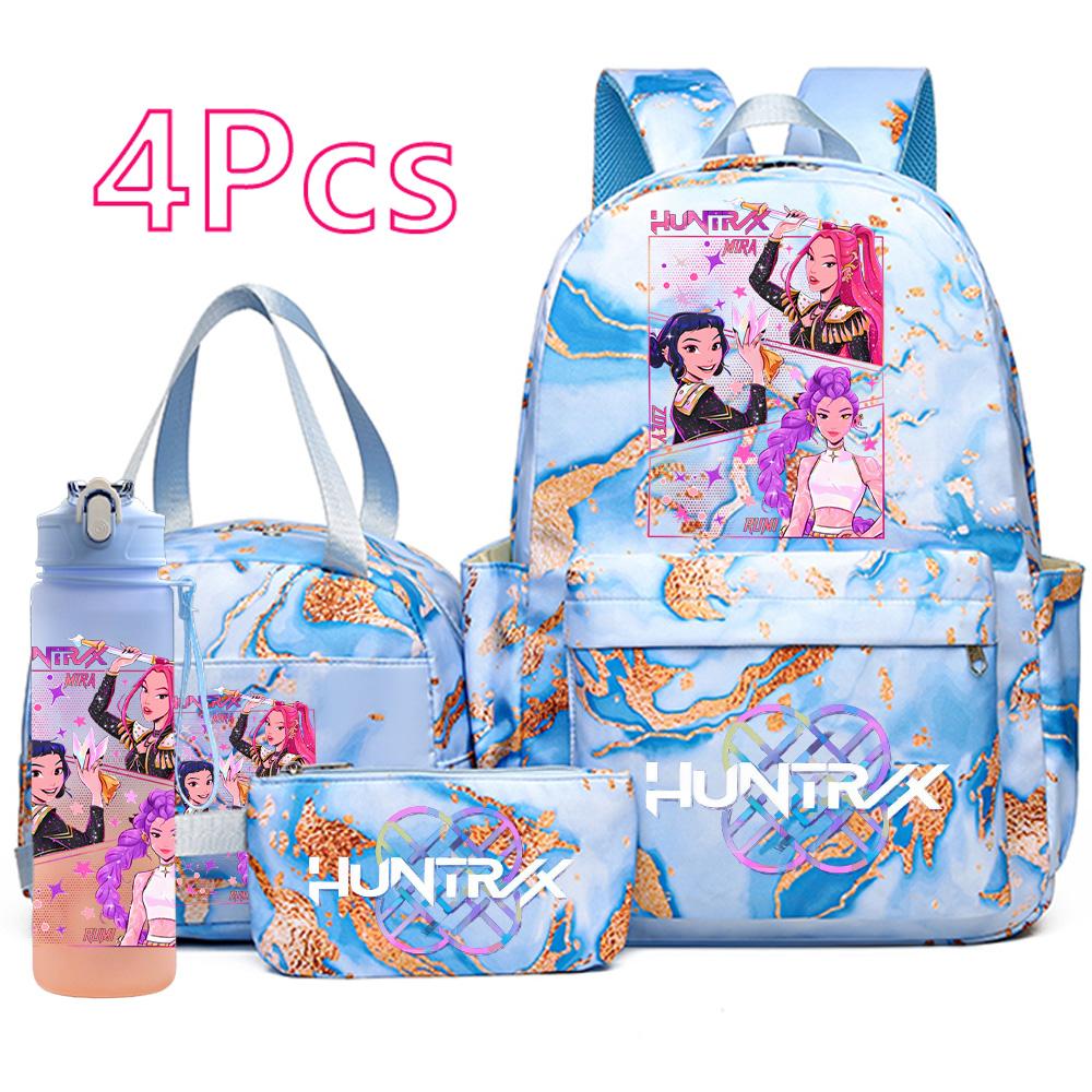 4Pcs/set Anime Demon Hunters Printed Backpack Handbag Pencil Case with 750Ml Water Bottler for Teenager Boy Girl Large Capacity  Schoolbag