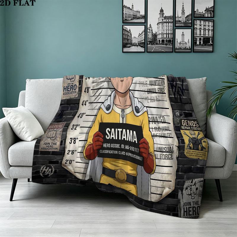 1PC Onepunch Man Patterned Flannel Blanket Suitable For All Seasons For Home Decor Warmth And Comfort Gifts Holiday Present