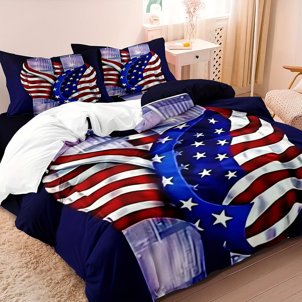 Комплект из 3 предметов: Набор пододеяльников «Американский флаг», «Башни-близнецы» (1 Пододеяльник, 2 Наволочки, Без вставки), Американский флаг Полуторный размер