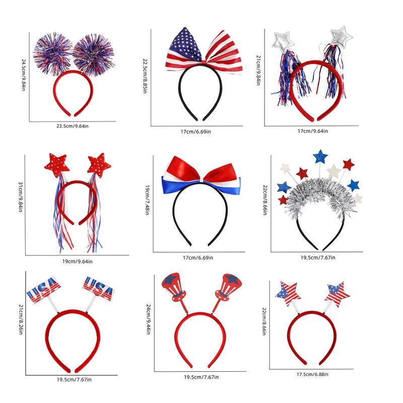 Ободок на 4 июля 9X Красный Белый Синий Аксессуары для волос на 4 июля Головной убор с флагом США Реквизит для фотосессии для взрослых и детей