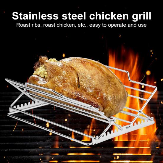 Стойка для жарки из нержавеющей стали, решетки для ребрышек барбекю, сковорода для жарки индейки, безопасная для использования в духовке, V-образная, устойчивая к высоким температурам решетка для гриля для индейки, куриных ребрышек